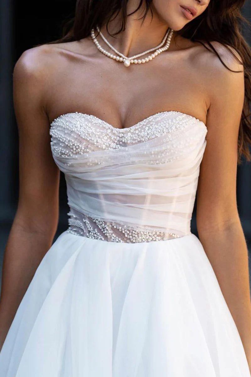Abito da sposa casual Sweetheart Hall con maniche a trapezio, stile country, stile perla
